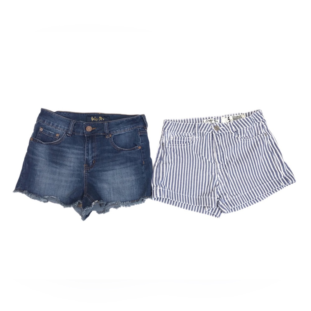 Lot Of 2 Indigo Rein Jean Shorts Blue Stripe Denim‎ Cuffed Frayed Size 5.